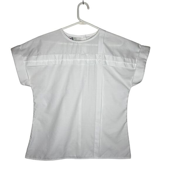 Vintage 80s Size Medium White Geometric Mod Top Basic Button Back Shirt - Picture 1 of 10